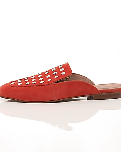 360 degree animation of product Red suede studded backless loafers frame-22