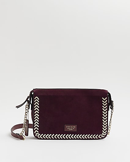 Red suede whip stitch cross body bag