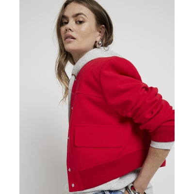 Red tailored crop bomber jacket River Island