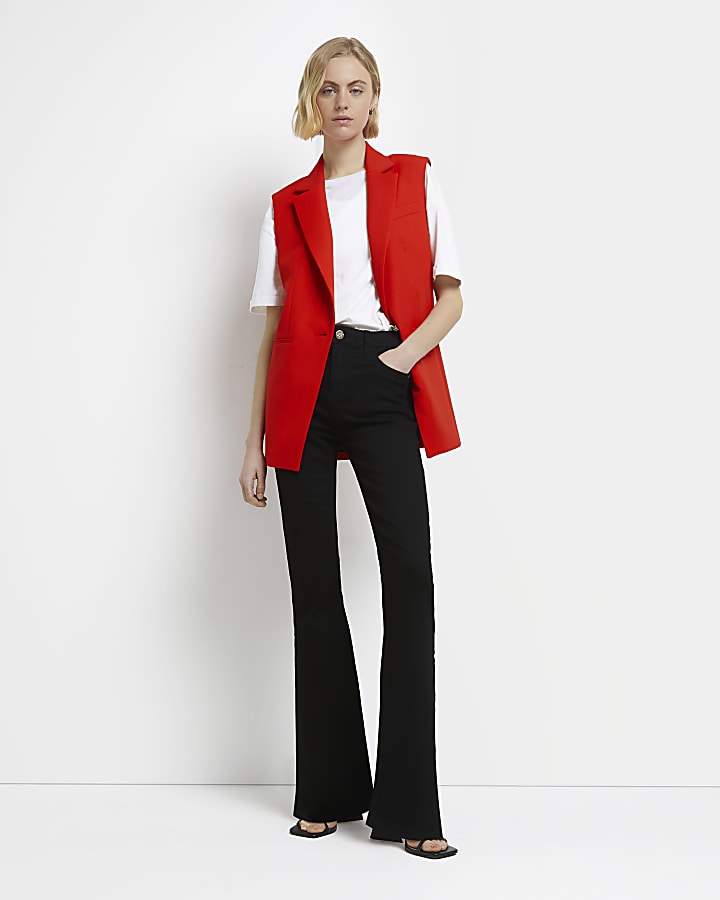Red tailored sleeveless blazer