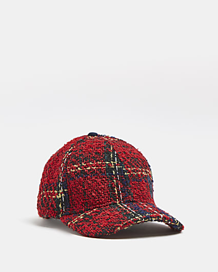 Red tartan boucle cap