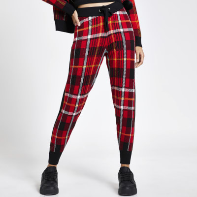 red tartan joggers