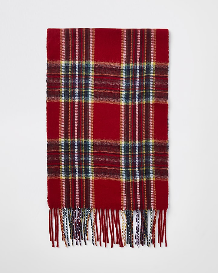 Red tartan check scarf