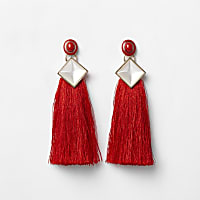 Red tassel drop earrings