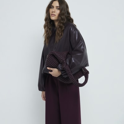Red textured Knot Tote Bag River Island