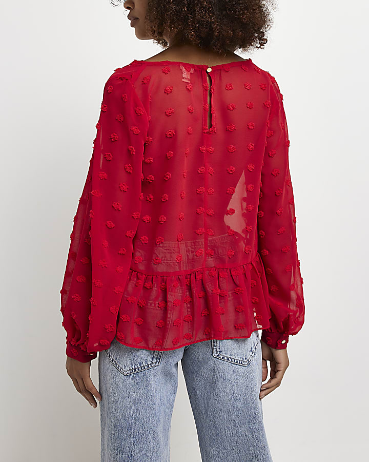 Red textured smock top