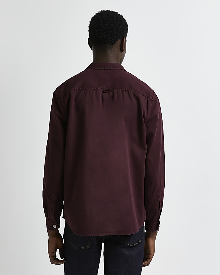 Red twill regular fit overshirt