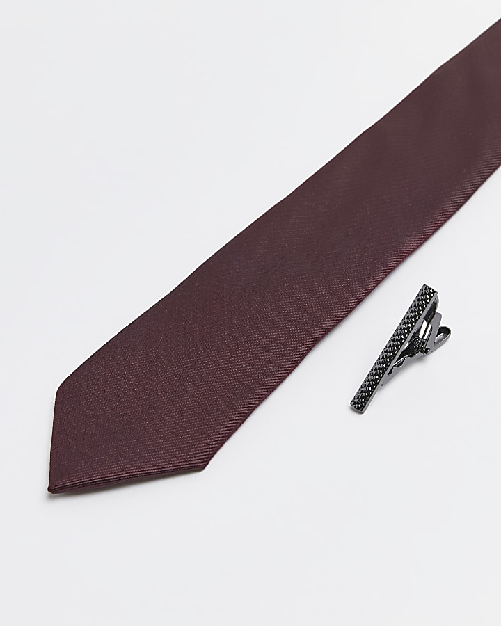Red twill tie and clip
