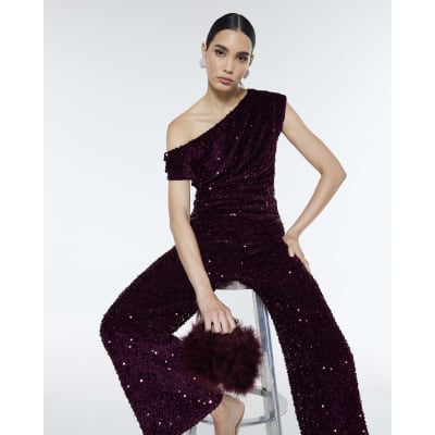 Red Velvet Sleeveless Sequin Drape Top