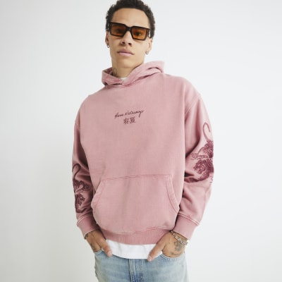 Red Washed Embroidered Haru Tiger Hoodie