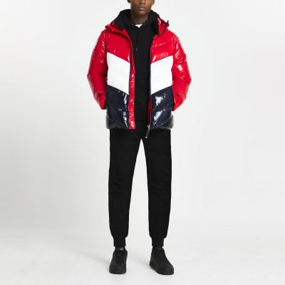 red wet look puffer jacket