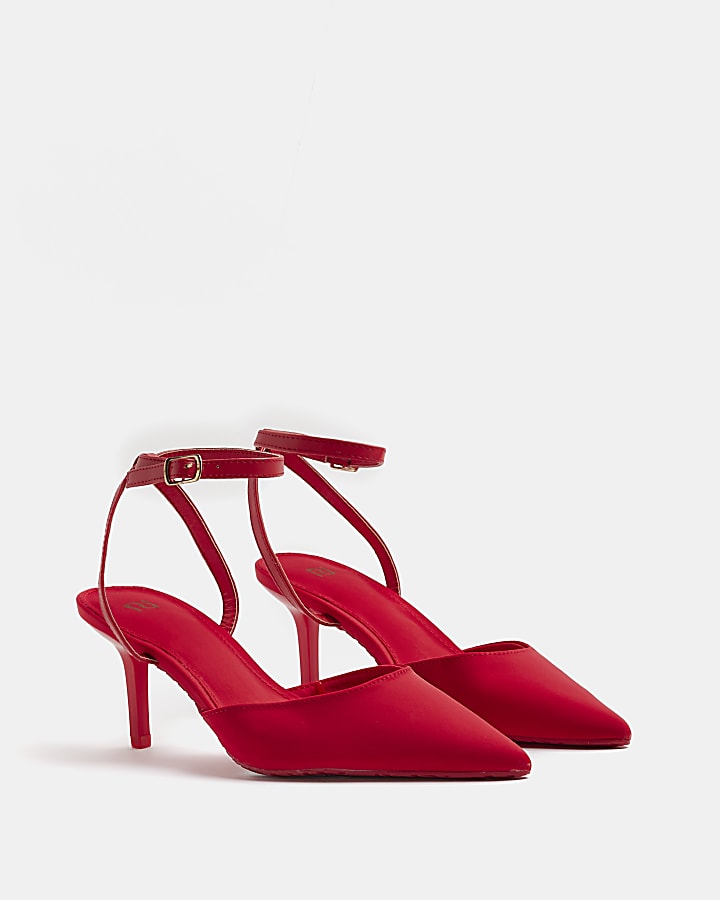 Red wide fit sling back heeled court shoes