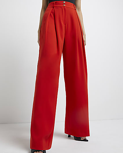 Red wide leg pleated trousers