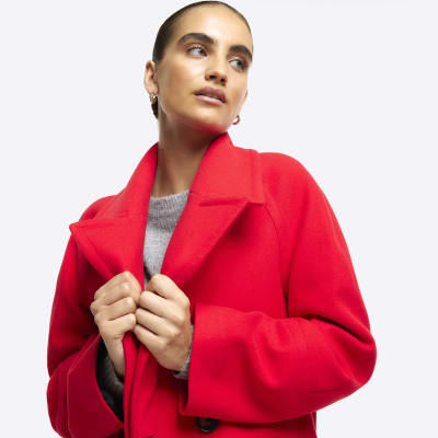 River island coat red sale