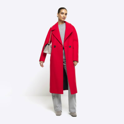 Long red cheap wool coat