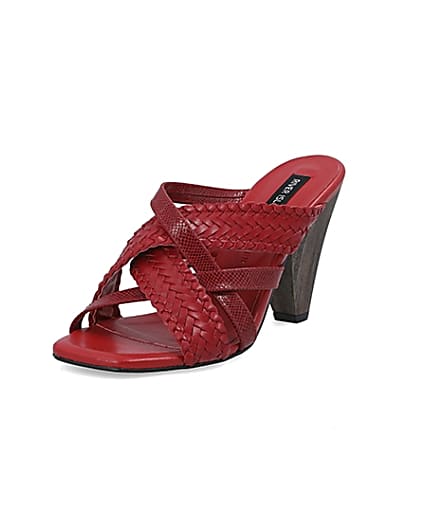360 degree animation of product Red woven cross strap mule frame-0