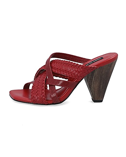 360 degree animation of product Red woven cross strap mule frame-3