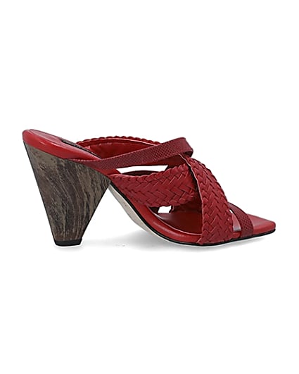360 degree animation of product Red woven cross strap mule frame-14