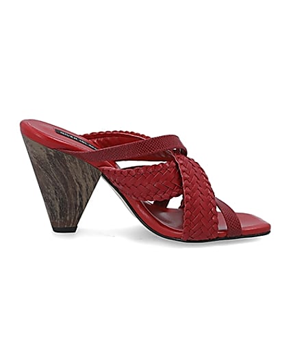 360 degree animation of product Red woven cross strap mule frame-15