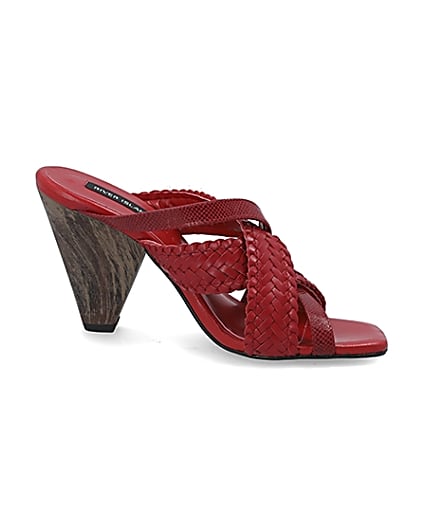 360 degree animation of product Red woven cross strap mule frame-16