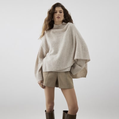 RI Studio Beige Wool Wrap Cape Jumper