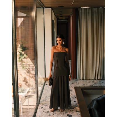 RI Studio Brown Hybrid Sheer Maxi Dress