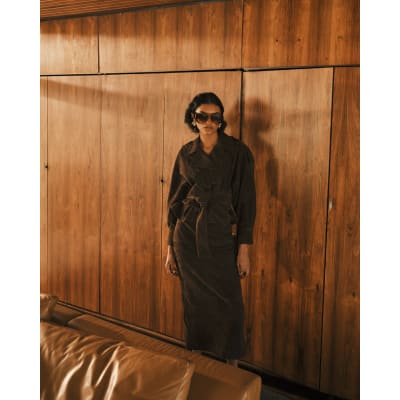 RI Studio Brown Suede Maxi Pencil Skirt
