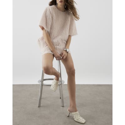 RI Studio Cream studded Leather Mule Heels