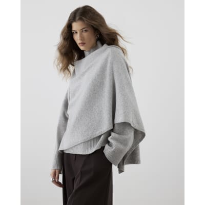 RI Studio Grey Wool Wrap Cape Jumper