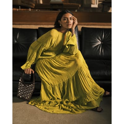 RI Studio Lime Green Layered Maxi Dress