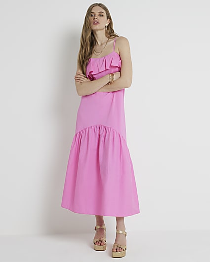 RI Studio Pink Frill Midi Dress