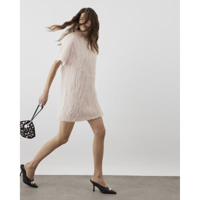 RI Studio Pink Fringe Oversized T-Shirt Dress