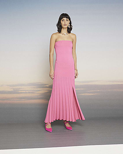 RI Studio Pink Knit Bandeau Midi Dress