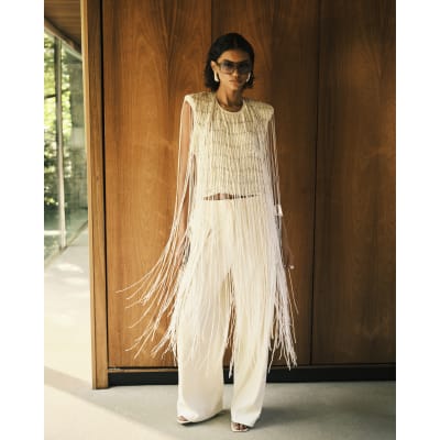 RI Studio White Fringe Sequin Cape