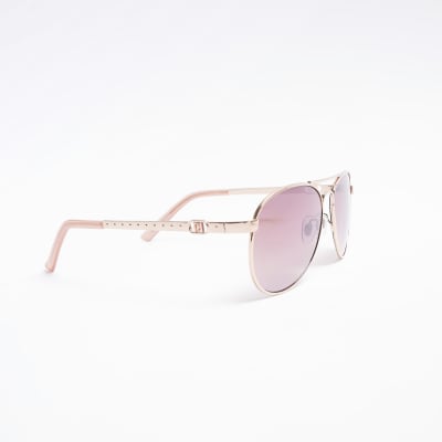 Rose gold aviator sunglasses | River Island