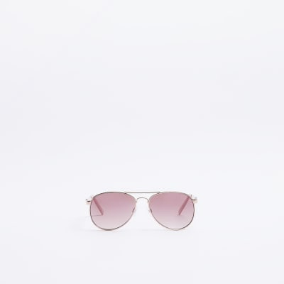 Rose gold aviator sunglasses River Island