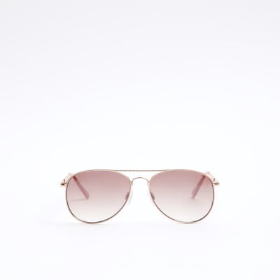 Rose Gold Aviator Sunglasses | River Island