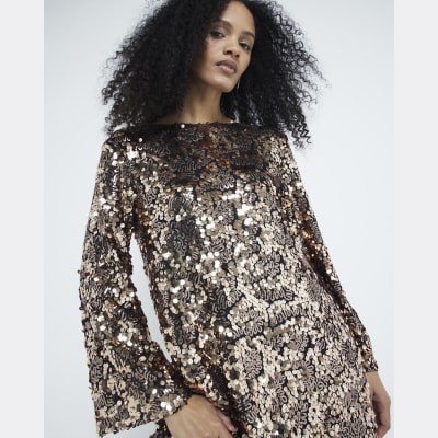 Rose gold sequin shift dress sales