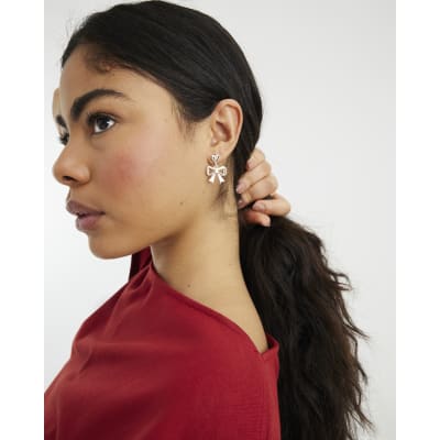 Rose Gold Bow Drop Earrings