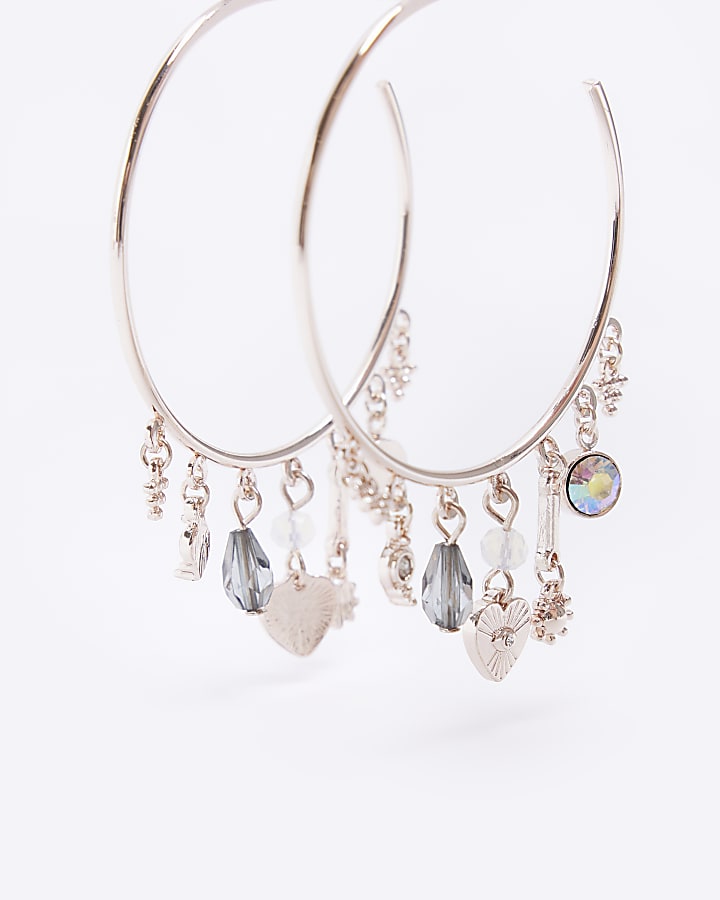 Rose gold charm hoop earrings