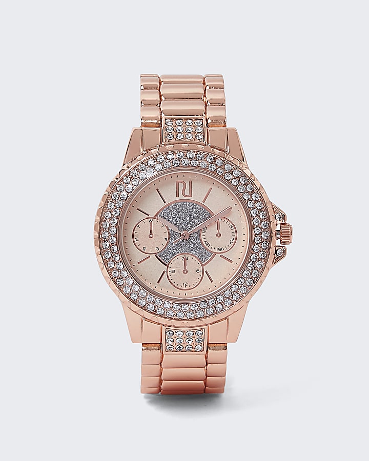 Rose gold chunky diamante embellished watch