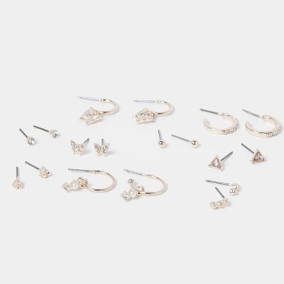 Rose gold colour butterfly earrings 9 pack