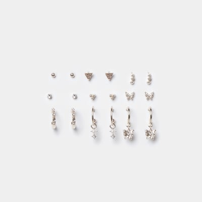 Rose gold colour butterfly earrings 9 pack