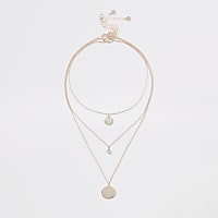 Rose gold colour crystal layered necklace