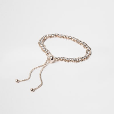 Rose gold colour diamante lariat bracelet