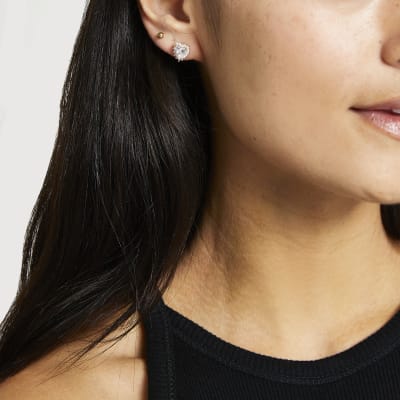 Rose gold colour heart stud earrings