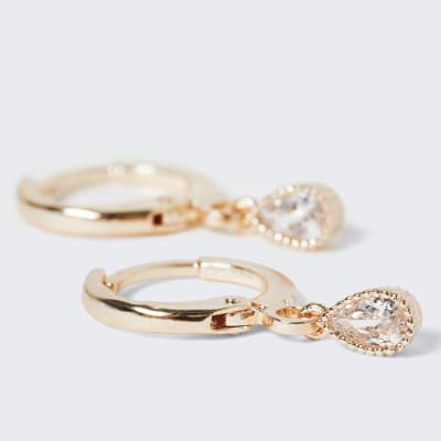 Rose gold colour teardrop hoop earrings