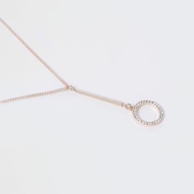 Rose Gold Crystal Disc Drop Necklace