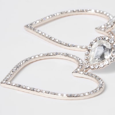 Rose Gold Crystal Double Heart Drop Earrings