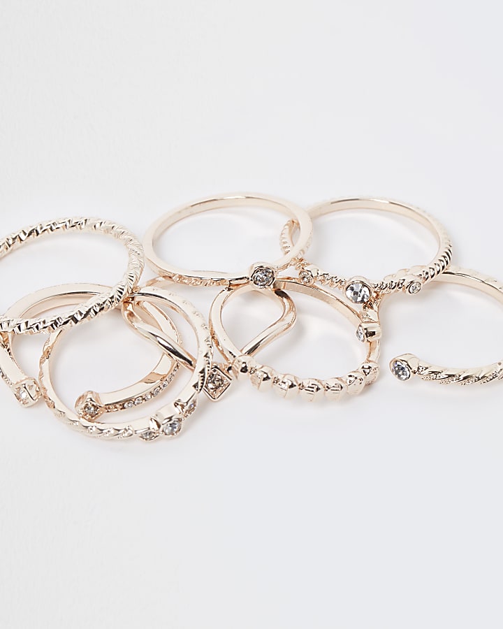 Rose gold crystal stacking rings multipack